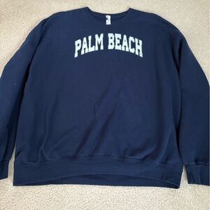 Jerzees Navy Crewneck Sweater with Palm Beach Print